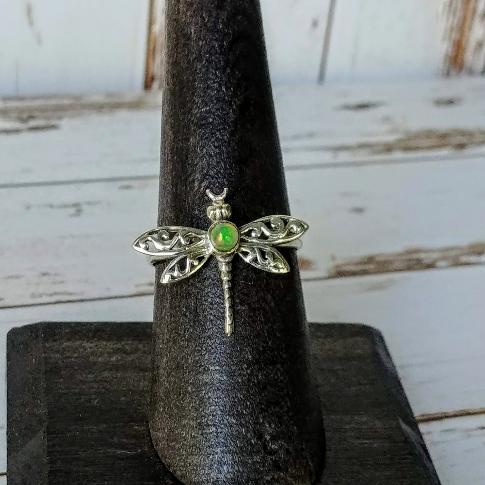 Opal Sterling Dragonfly Ring - Picture 3 of 6